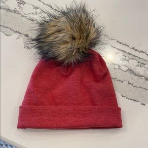 Kids beanie hat with faux fur Pom Pom